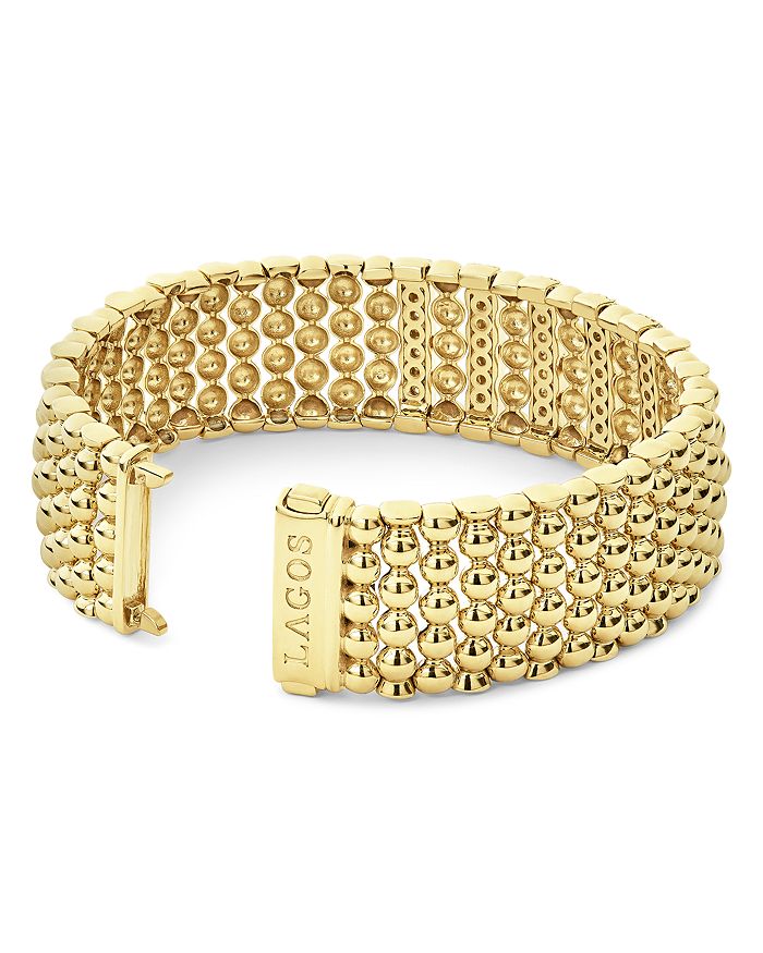 Lagos 18k Yellow Gold Caviar Gold Five Station Pave Diamond Statement Bracelet In White/gold