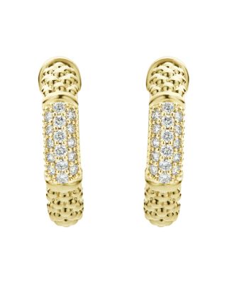 18K Yellow Gold Caviar Gold Pav&eacute; Diamond Hoop Earrings