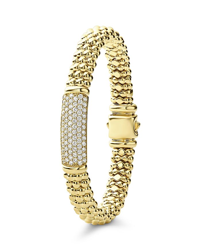 Lagos 18k Yellow Gold Caviar Gold Pave Diamond Bead Bracelet In White