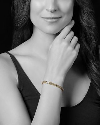 18K Yellow Gold Caviar Small Diamond Slim Station Bracelet