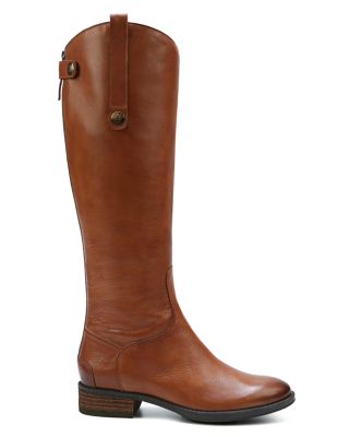 Women's Penny Round Toe Leather Low-Heel Riding Boots