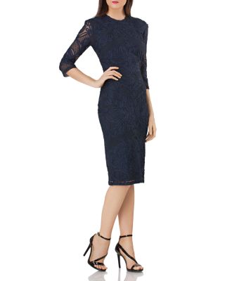 sheer sleeve soutache sheath dress js collections