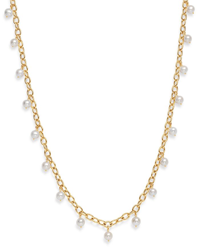 Bloomingdale's Cultured Freshwater Pearl Tin Cup Necklace In 14k Yellow Gold - 100% Exclusive In White/gold