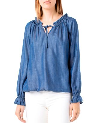 Liverpool Los Angeles Liverpool Chambray Ruffle Blouse | Bloomingdale's