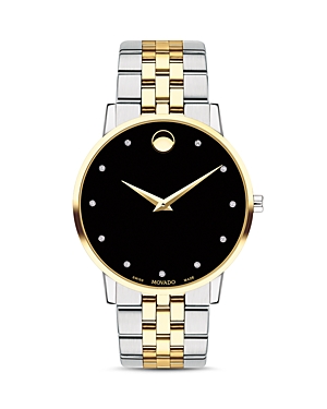 Shop Movado Museum Classic Two-tone Diamond-index Watch, 40mm In Black/gold