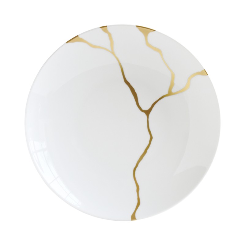 Bernardaud Kintsugi-Sarkis 24K Gold Deep Round Dish in White/Gold