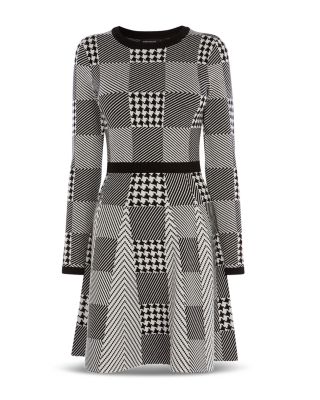 KAREN MILLEN Check-Patterned Knit Fit-and-Flare Dress | Bloomingdale's