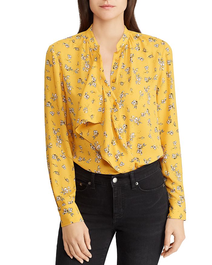 Ralph Lauren Floral Print RuffleFront Blouse Bloomingdale's