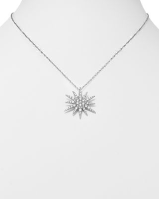 Diamond Starburst Pendant Necklace in 14K White Gold, 1.5 tcw 