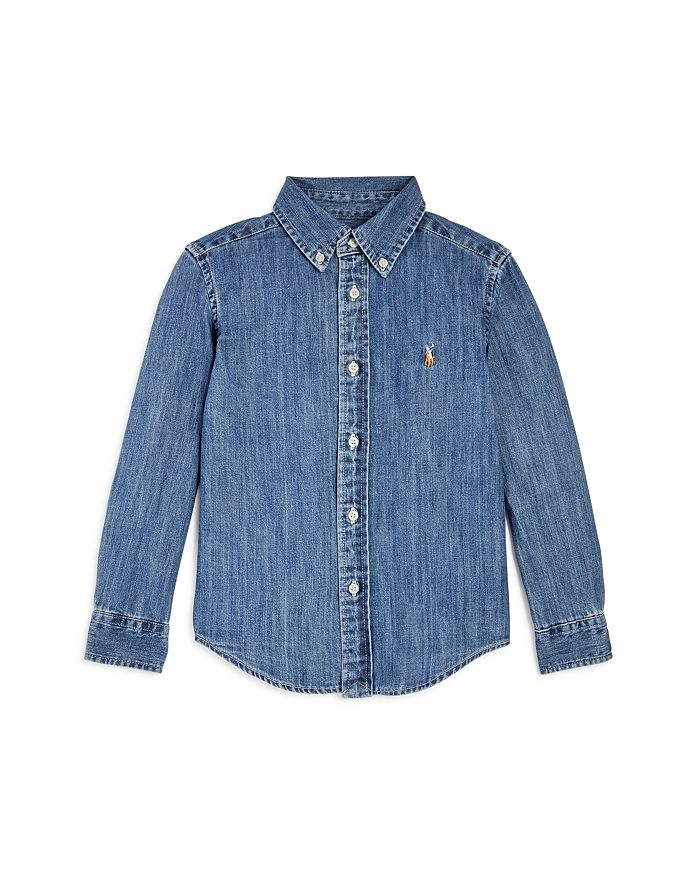 Ralph Lauren Boys' Denim Button-Down Shirt - Big Kid - Blue - Size S