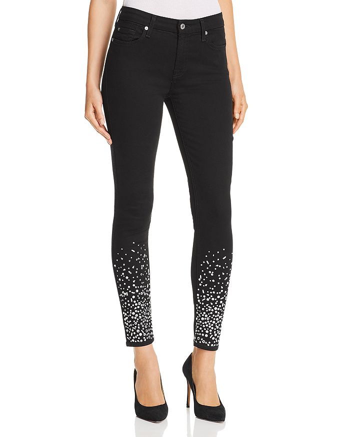 7 For All Mankind Embellished Ankle Skinny Jeans in B air Black