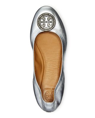 Tory Burch Women's Liana Round Toe Rhinestone Logo Metallic