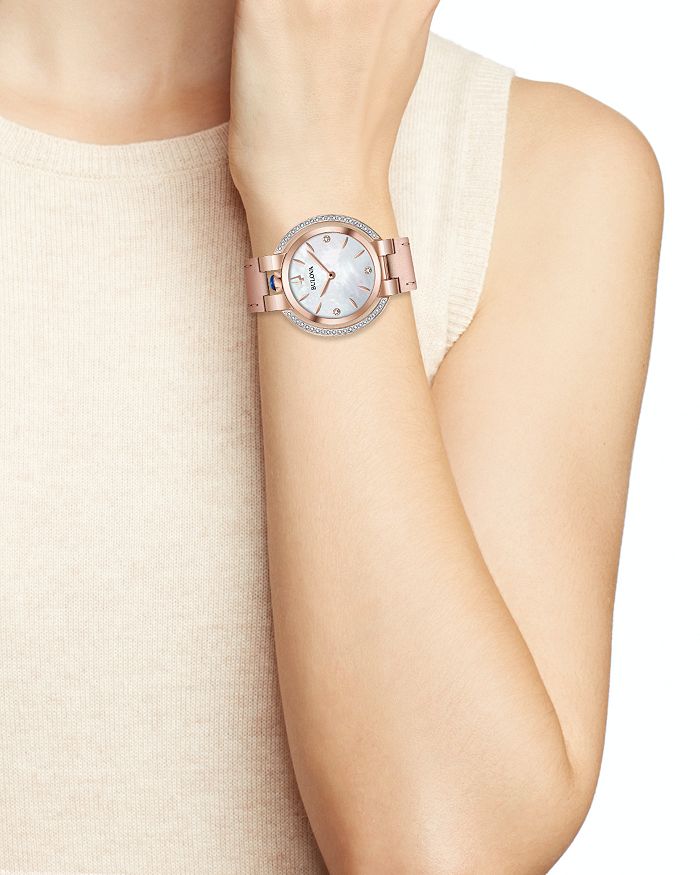 Shop Bulova Rubaiyat Rose Gold-tone Watch, 35mm In White/pink
