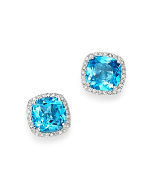 Bloomingdale's Blue Topaz & Diamond Stud Earrings in 14K White Gold - 100% Exclusive