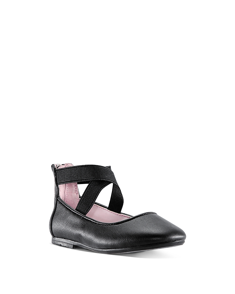Nina Marissa Cross Strap Flat In Black Smooth