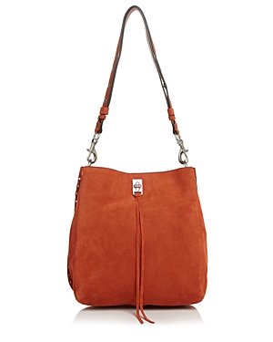 Rebecca Minkoff Darren Studded Suede Shoulder Bag In Rust Orange/silver