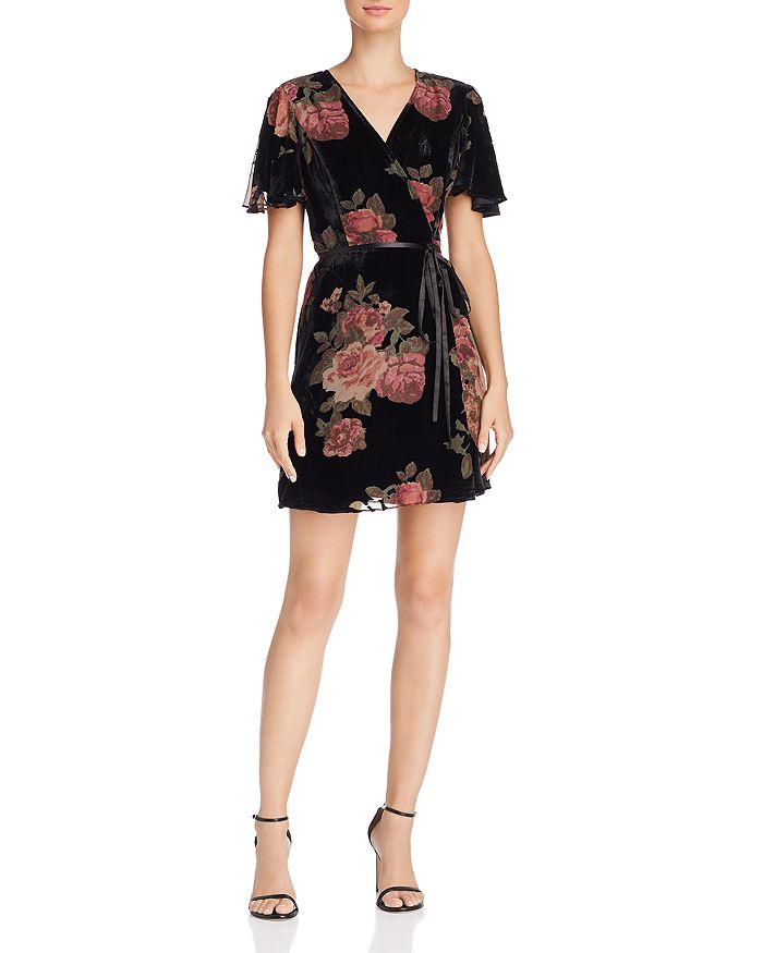 Floral velvet burnout wrap dress hotsell
