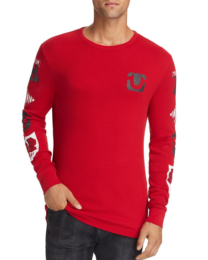 True Religion Varsity Logo print Thermal Shirt In Ruby Red ModeSens