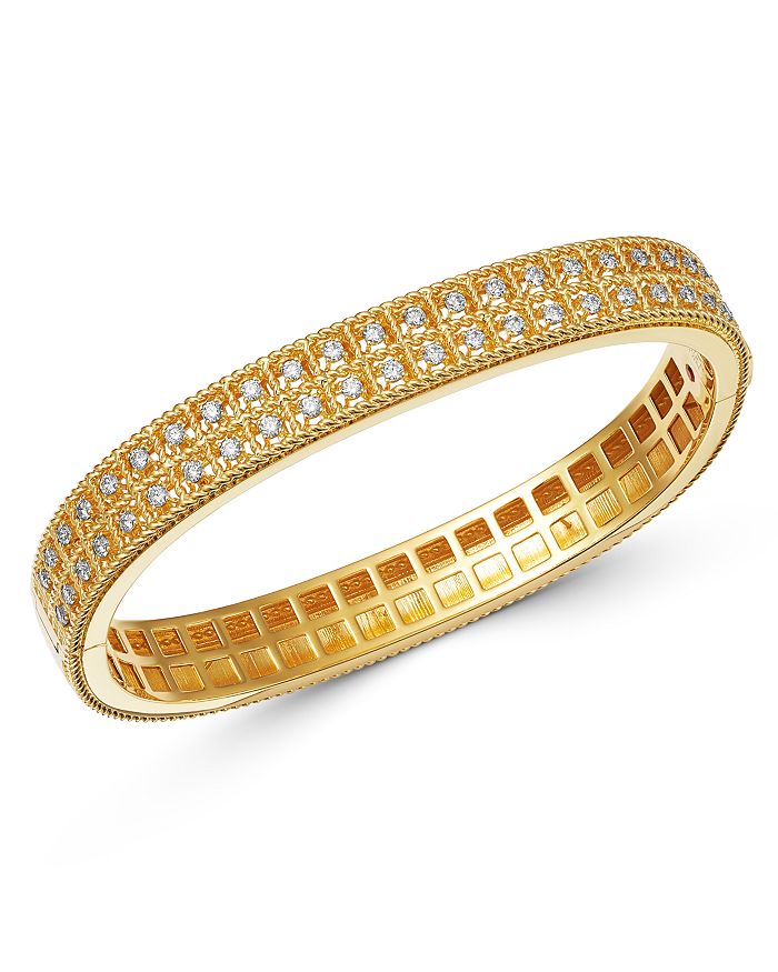 Roberto Coin 18k Yellow Gold Byzantine Barocco Diamond Two-row Bangle Bracelet In White/gold