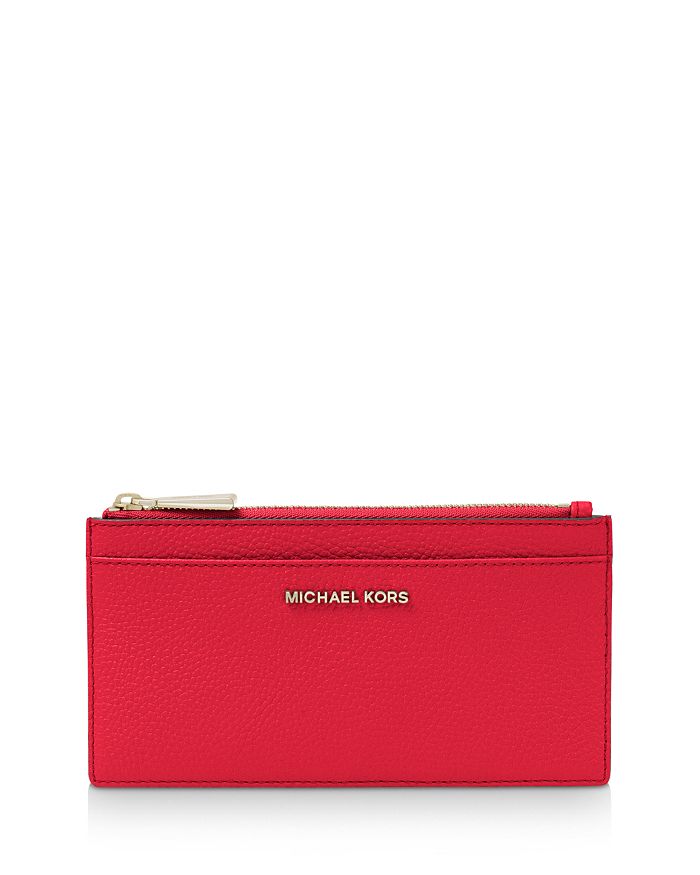 Michael Michael Kors Money Pieces Large Slim Leather Card Case In Bright Red/gold