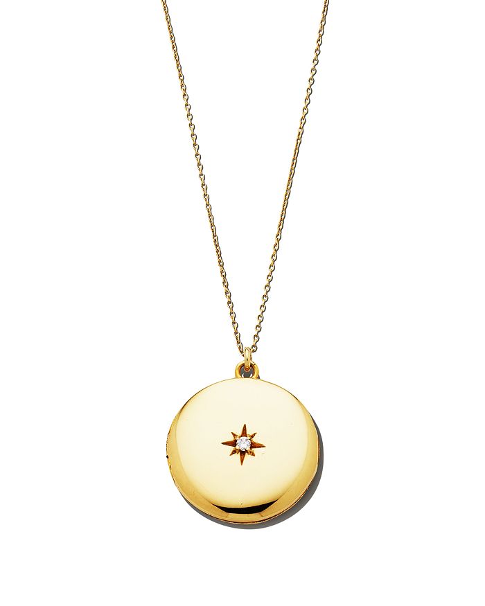SASHA SAMUEL 14K YELLOW GOLD PLATE MAXINE LOCKET NECKLACE WITH SOLITAIRE CUBIC ZIRCONIA, 20,SSLC39