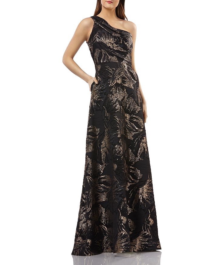 Carmen Marc Valvo Infusion One-Shoulder Brocade Gown | Bloomingdale's