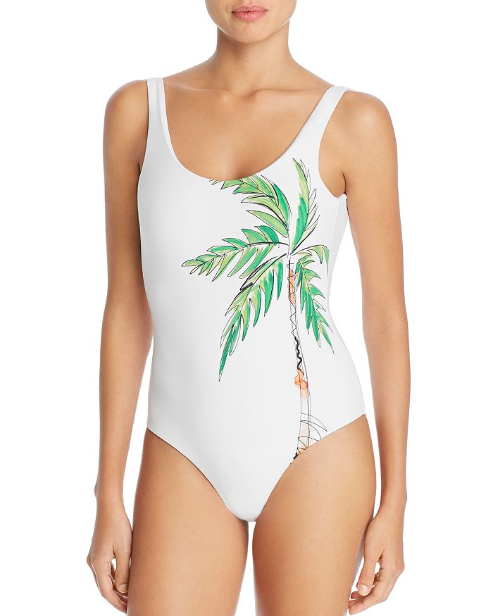 Onia Kelly Palm Tree One Piece Swimsuit In White