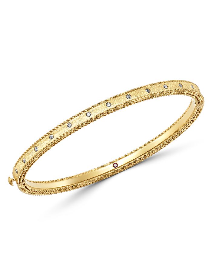 Shop Roberto Coin 18k Yellow Gold Princess Diamond Hinged Bangle Bracelet In White/gold
