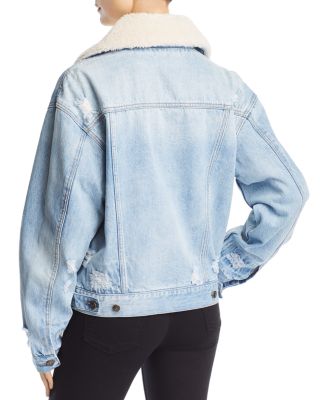 Free People Sherpa Fleece-Collar Denim Jacket | Bloomingdale's