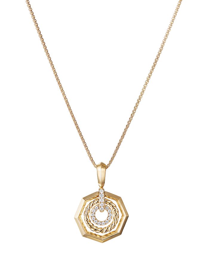David Yurman Stax Pendant Necklace With Diamonds In 18k Yellow Gold, 17 In White/gold