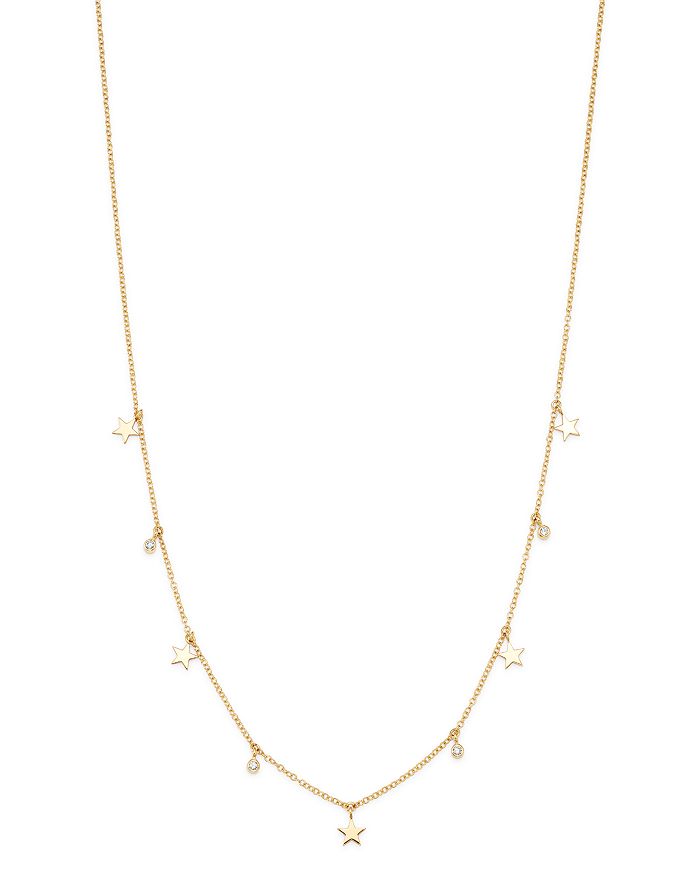 Zoë Chicco 14k Yellow Gold Diamond Dangling Stars Choker Necklace, 16 In White/gold
