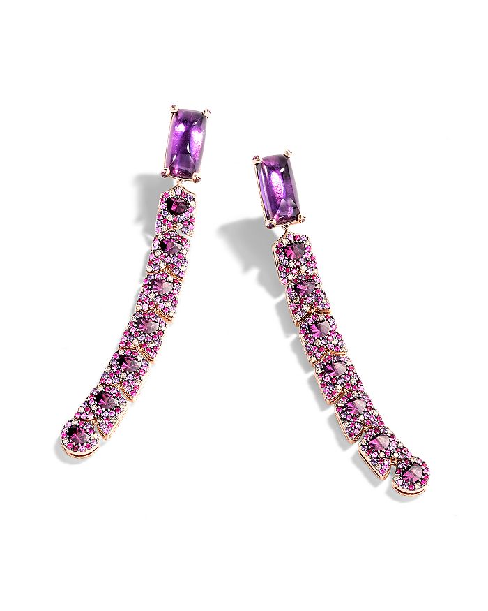 John Hardy 18k Rose Gold Cinta Collection One-of-a-kind Naga Rhodolite & Amethyst Earrings With Champagne Diamo In Purple/rose Gold