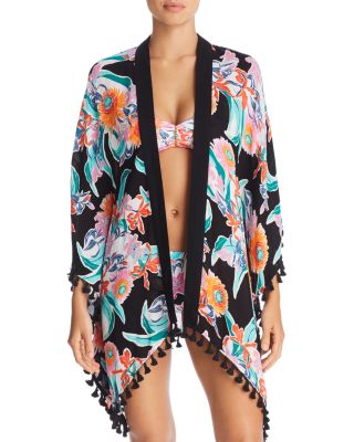 Trina Turk Catch A Wave Tie Front Kimono Swimsuit Cover Up Dress Robe S M L