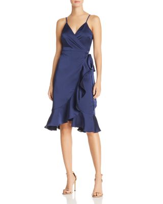 satin wrap ruffle dress