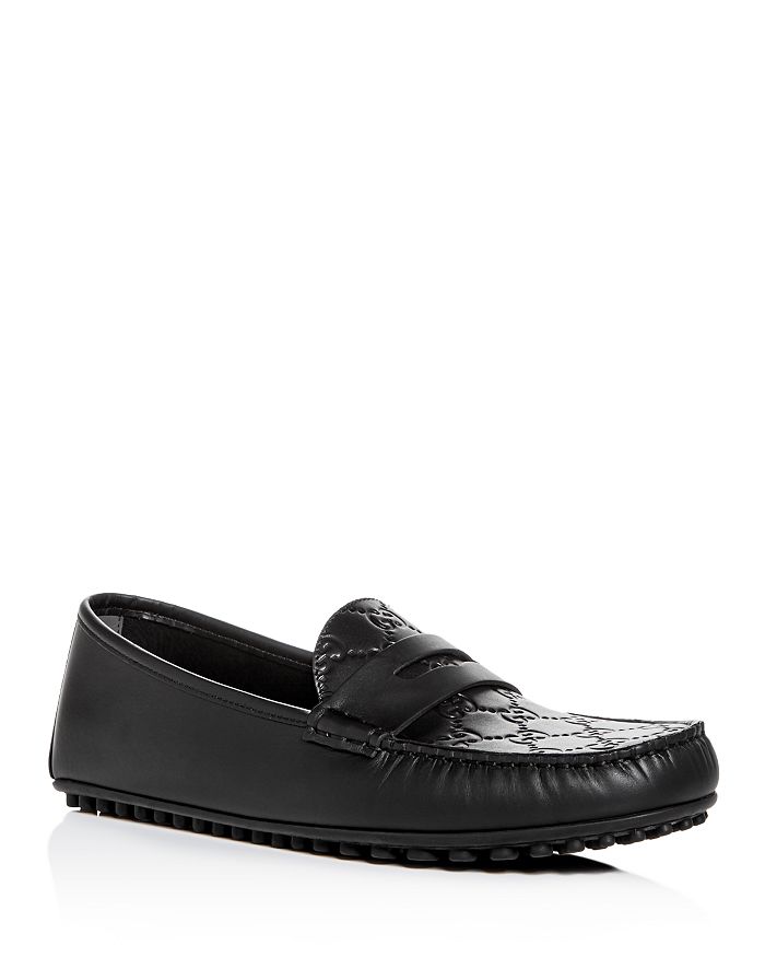 Gucci Men's New Kanye Embossed Leather Penny Loafers In Black