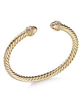 David Yurman - Cable Bracelet in 18K Gold with Gold Dome & Diamonds