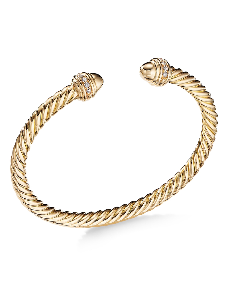 David Yurman Cable Bracelet in 18K Gold with Gold Dome & Diamonds