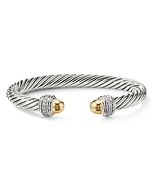 Photos - Bracelet David Yurman Cable  with 14K Yellow Gold Dome & Diamonds Gold/Silv 