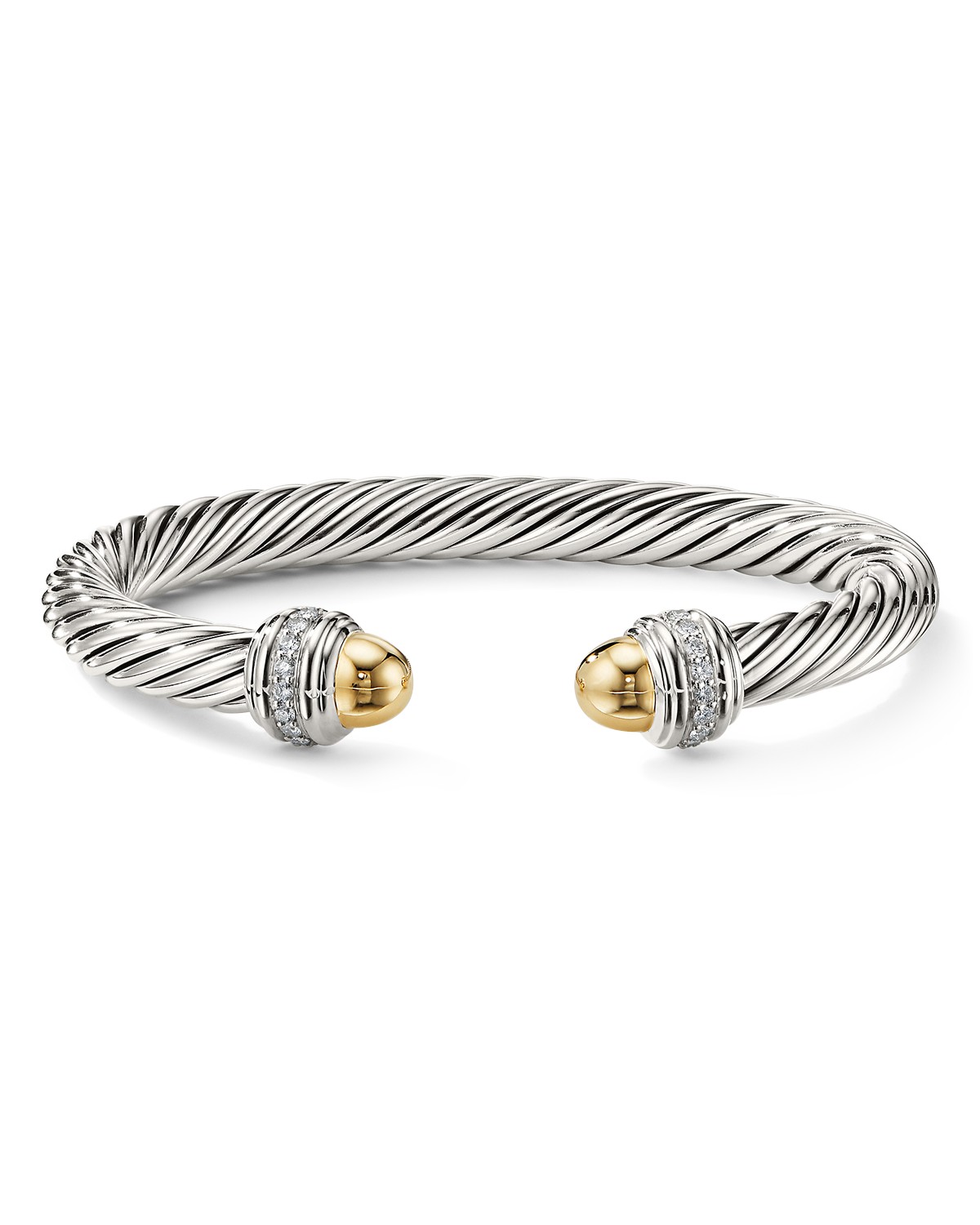 David Yurman Cable Bracelet with 14K Yellow Gold Dome & Diamonds in Gold/Silver