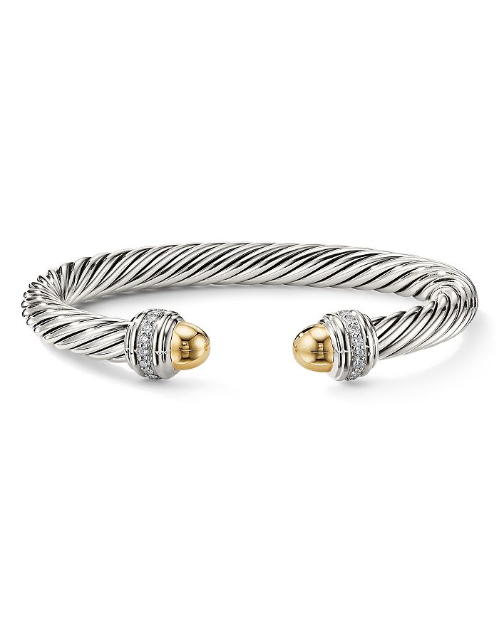 Shop David Yurman Cable Bracelet With 14k Yellow Gold Dome & Diamonds In Gold/silver
