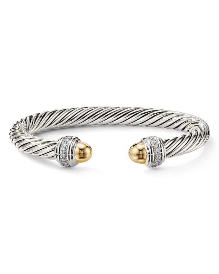 Cable Bracelet with 14K Yellow Gold Dome & Diamonds