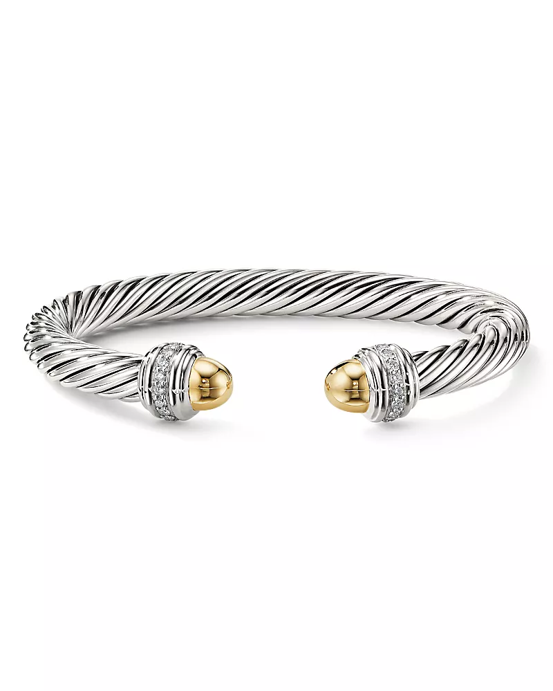 David Yurman Cable Bracelet with 14K Yellow Gold Dome & Diamonds