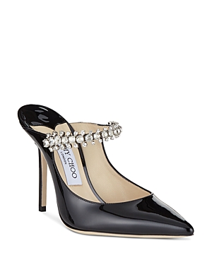 Jimmy Choo Bing 100 Crystal-embellished Patent-leather Mules In Black Patent Leather