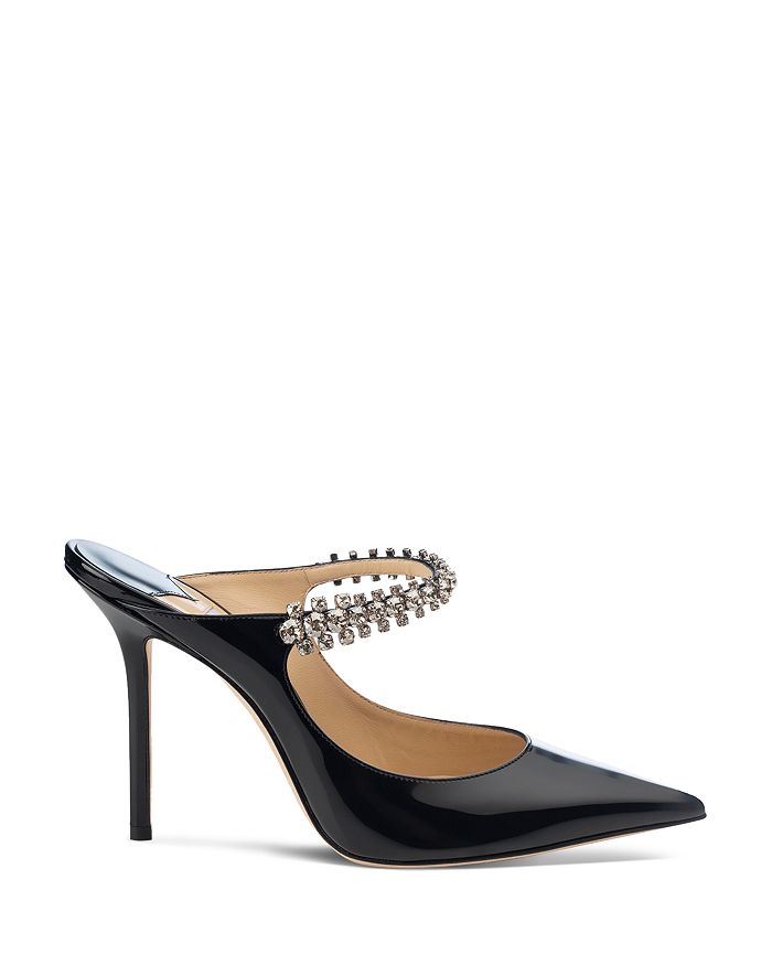 Jimmy Choo Bing 100 Crystal-embellished Patent-leather Mules In Black ...