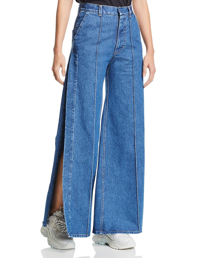 Ksenia Schnaider Side-slit Wide-leg Jeans In Dark Blue