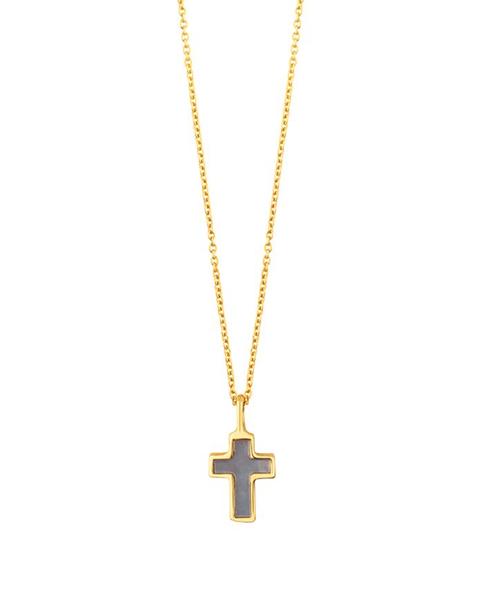 Tous 18k Yellow Gold Xxs Mother-of-pearl Cross Necklace, 17.7 In Gray/gold