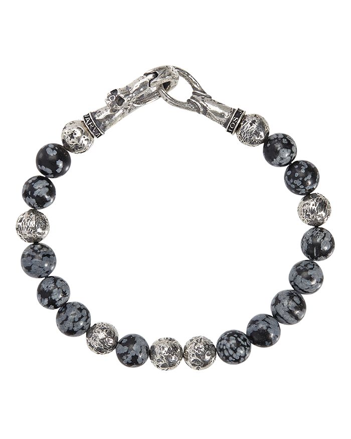 John Varvatos Collection Sterling Silver & Gray Obsidian Bead Bracelet ...