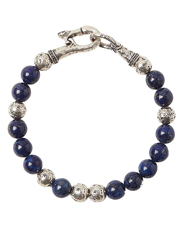John Varvatos Sterling Silver & Lapis Bead Bracelet In Blue/silver