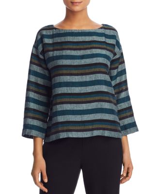 eileen fisher striped linen top