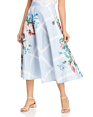 WEEKEND MAX MARA Pacca Checked Floral Midi Skirt,510101910000010